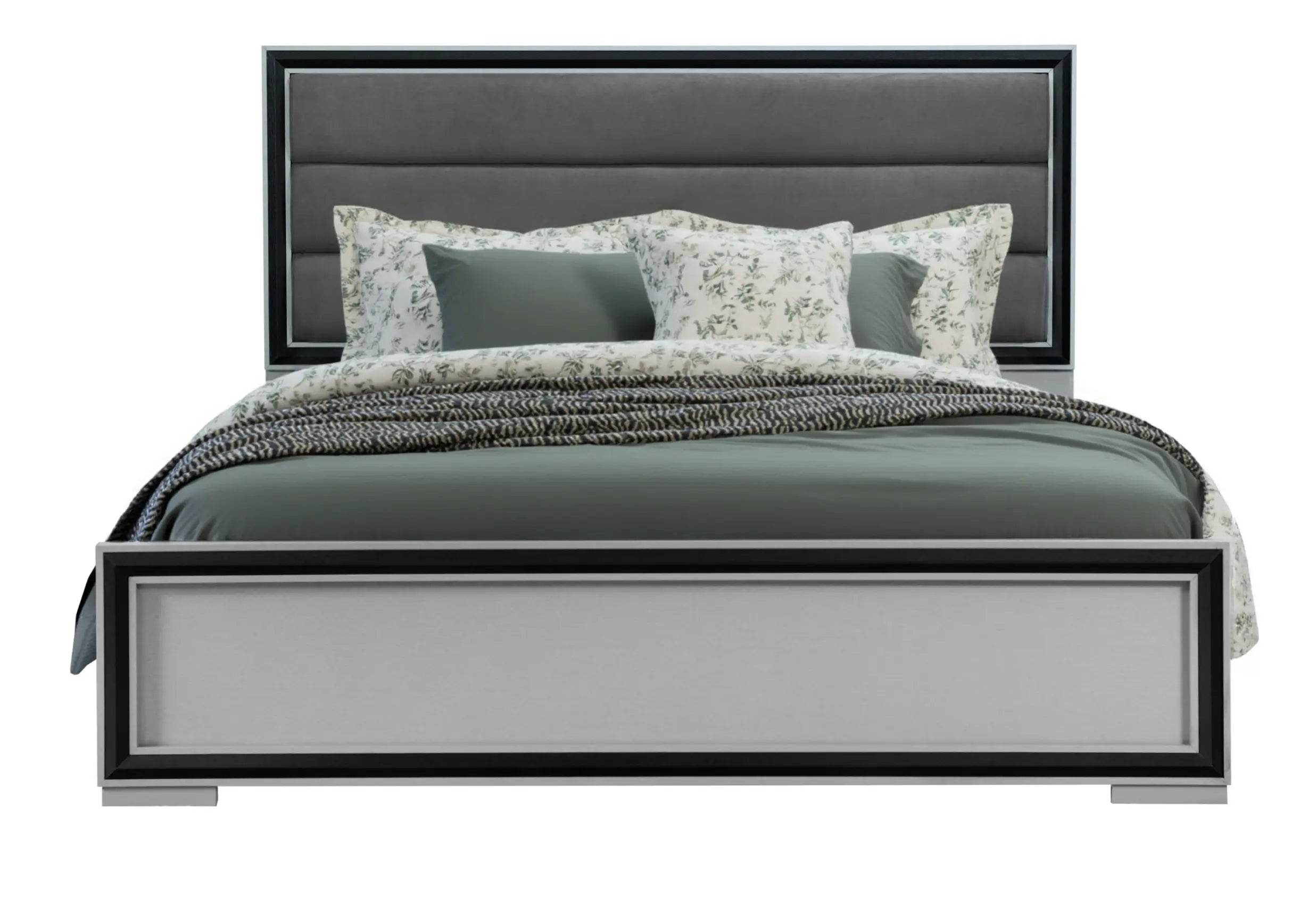 Gray Ribbed Texture Wood And Upholstery King Bed Frame Homeroots Bed & Bath