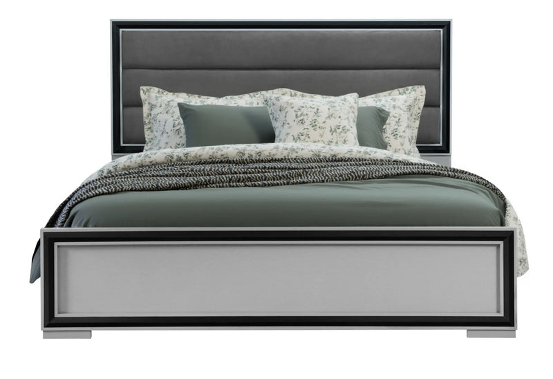 Gray Ribbed Texture Wood And Upholstery King Bed Frame Homeroots Bed & Bath