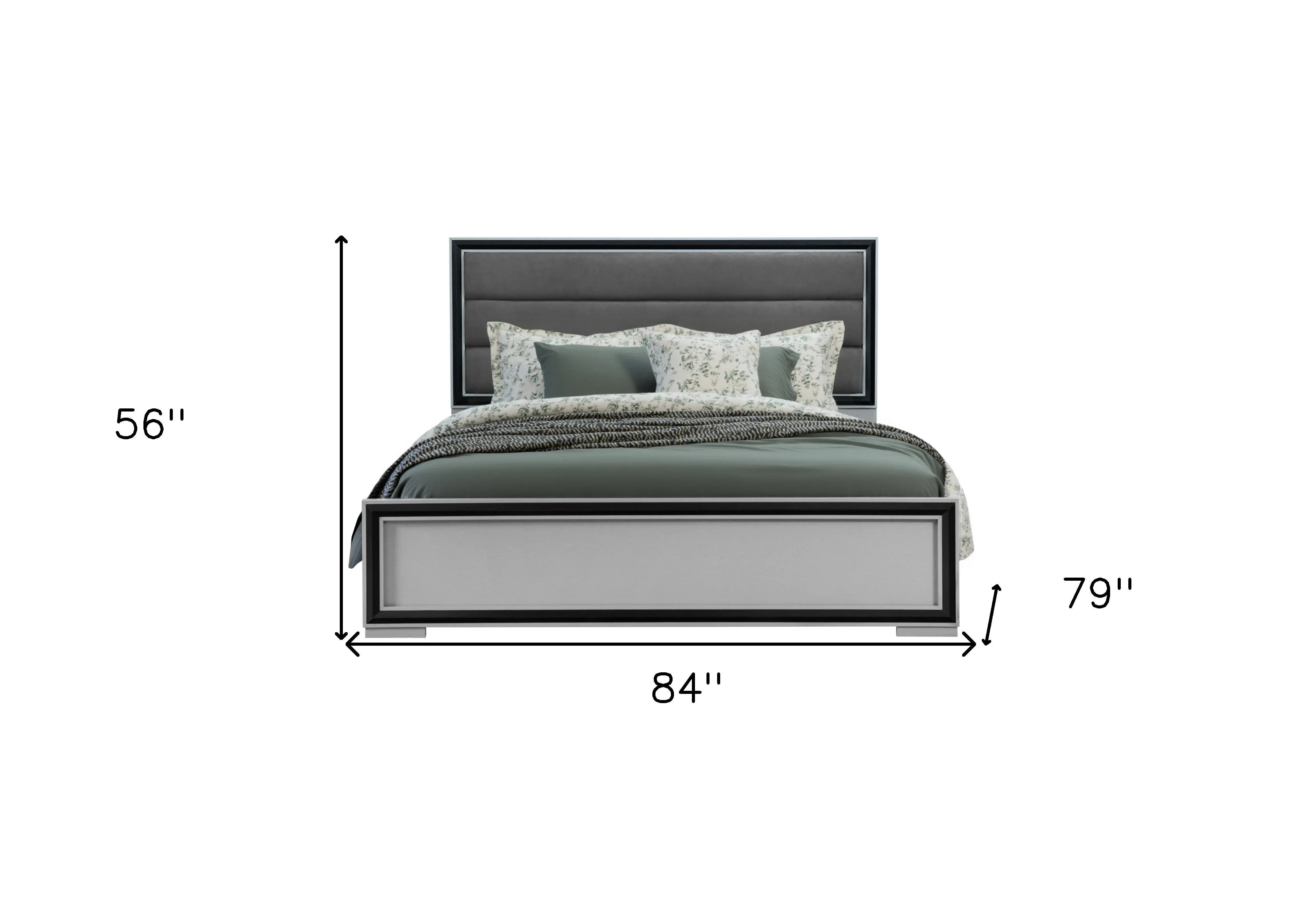 Gray Ribbed Texture Wood And Upholstery King Bed Frame Homeroots Bed & Bath