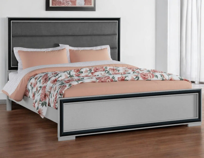 Gray Ribbed Texture Wood And Upholstery King Bed Frame Homeroots Bed & Bath