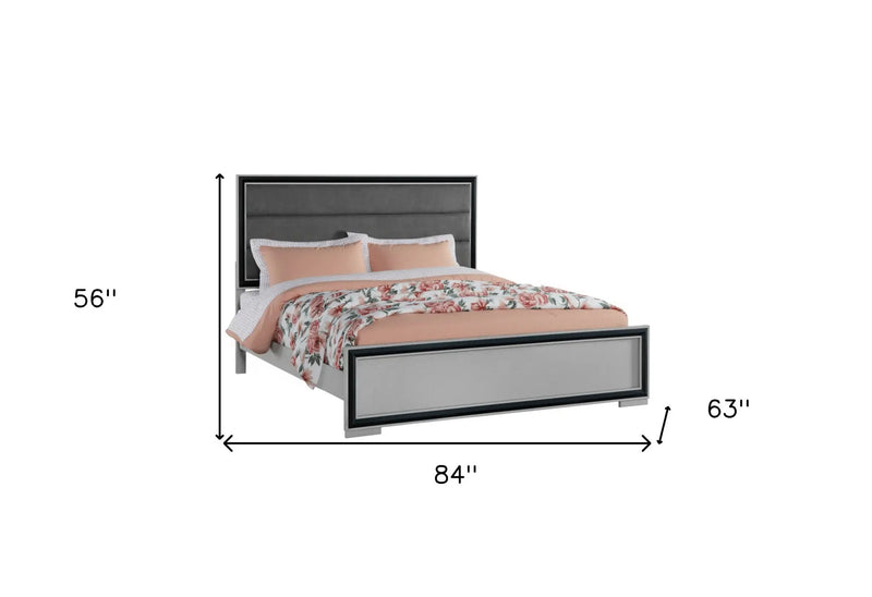 Gray Ribbed Texture Wood And Upholstery Queen Bed Frame Homeroots Bed & Bath