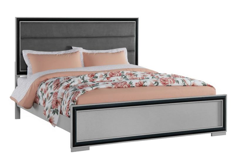 Gray Ribbed Texture Wood And Upholstery Queen Bed Frame Homeroots Bed & Bath