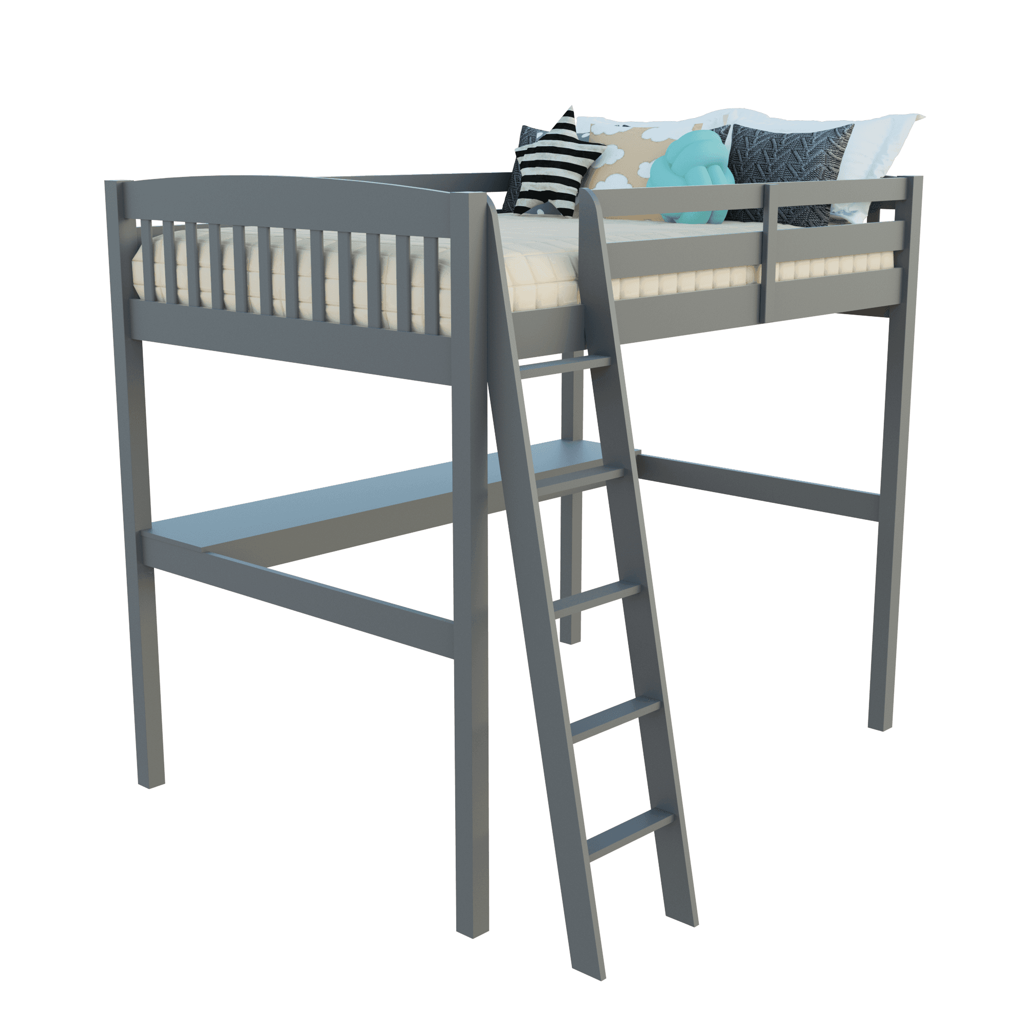 Gray Solid Wood Full Double Size Loft Bed with Desk and Storage - GreatEagleInc