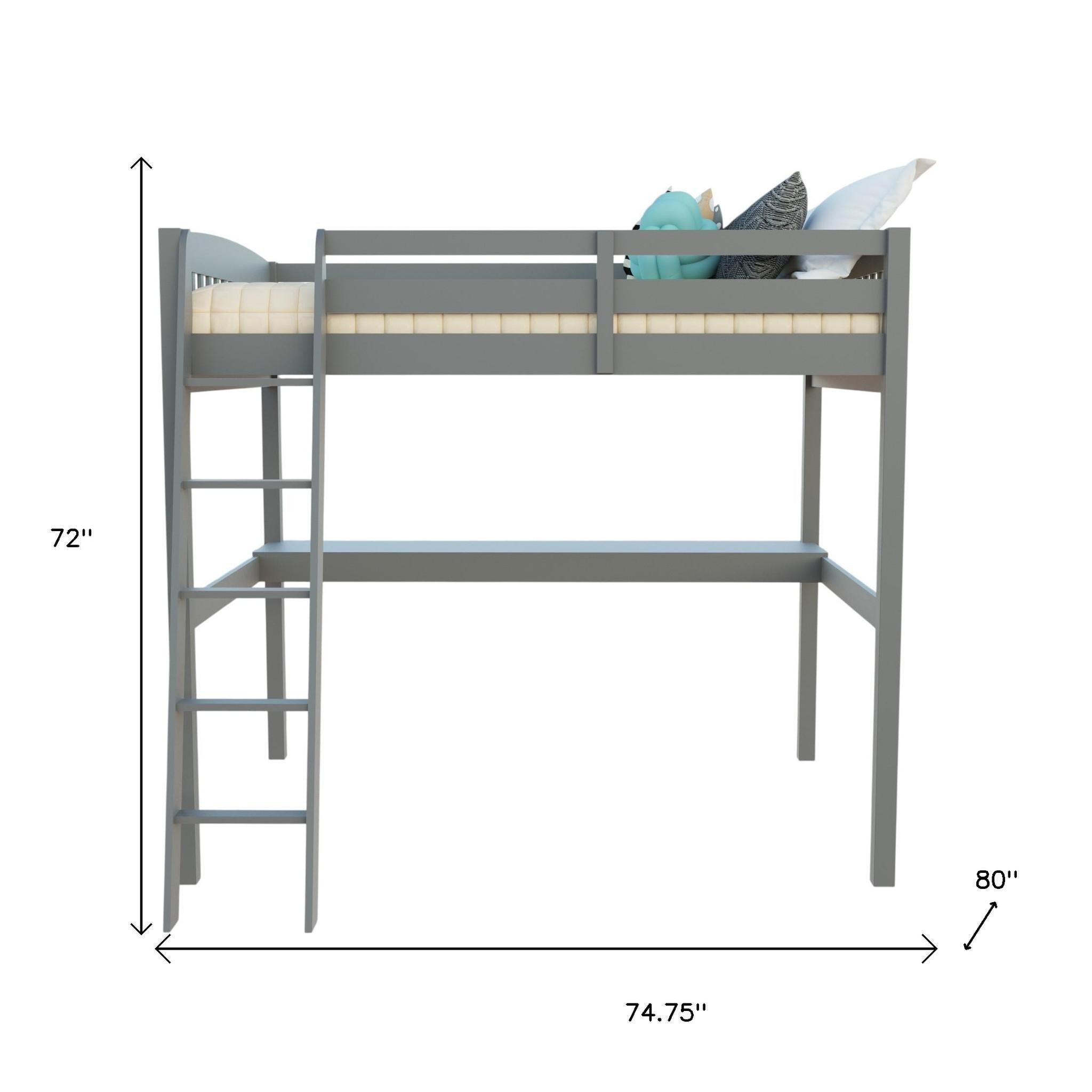 Gray Solid Wood Full Double Size Loft Bed with Desk and Storage - GreatEagleInc