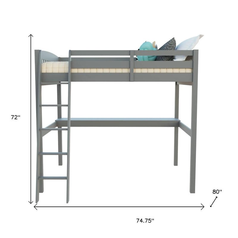 Gray Solid Wood Full Double Size Loft Bed with Desk and Storage - GreatEagleInc