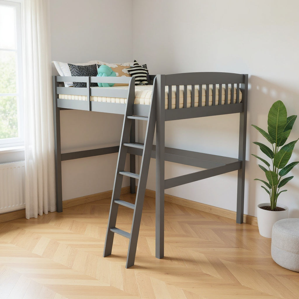 Gray Solid Wood Full Double Size Loft Bed with Desk and Storage - GreatEagleInc