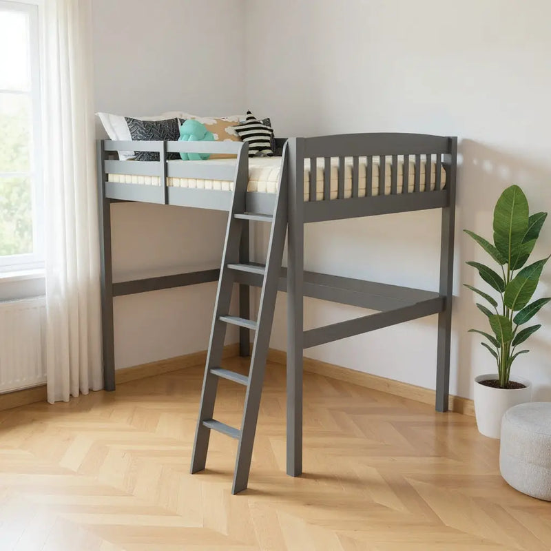 Gray Solid Wood Full Double Size Loft Bed with Desk and Storage - GreatEagleInc
