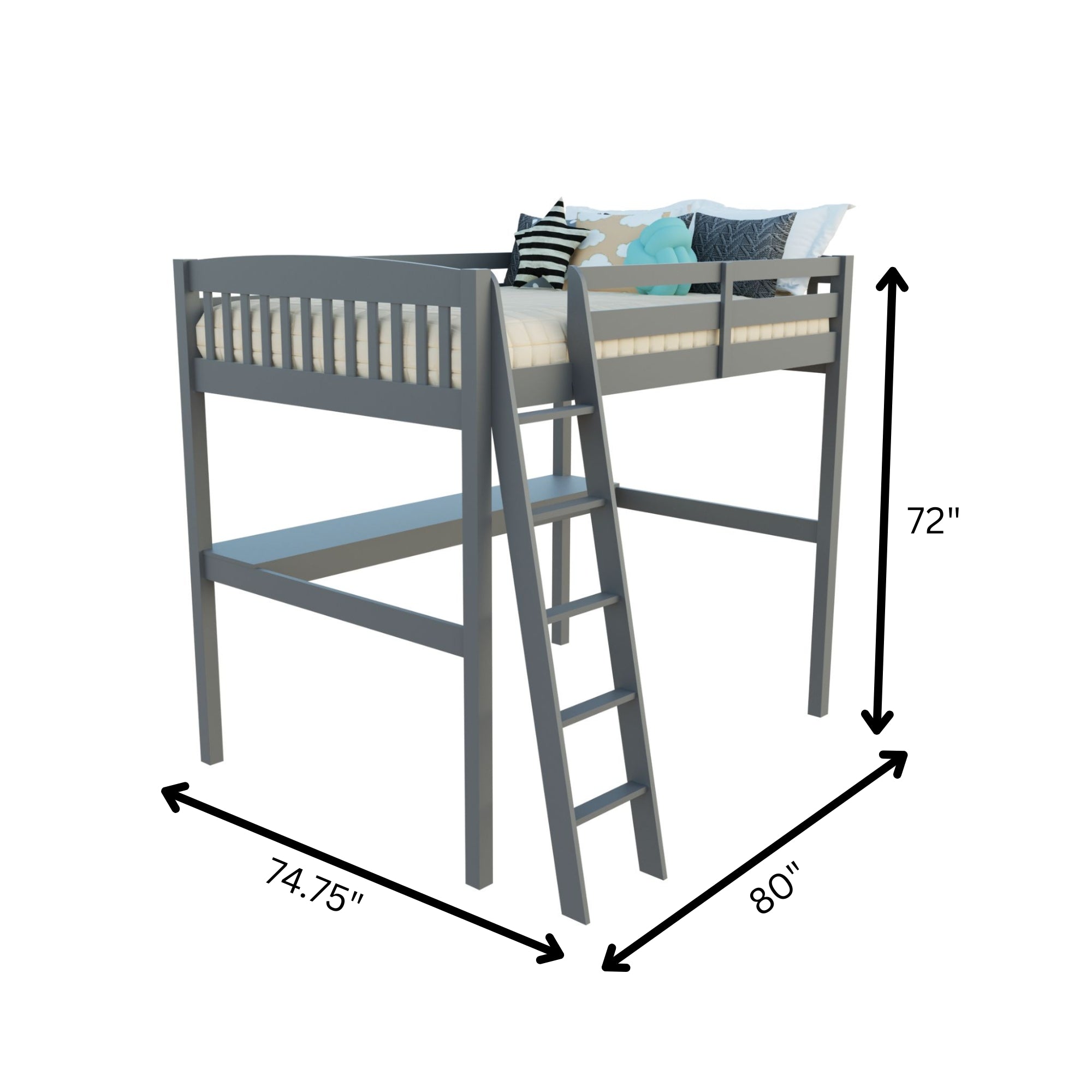Gray Solid Wood Full Double Size Loft Bed with Desk and Storage - GreatEagleInc