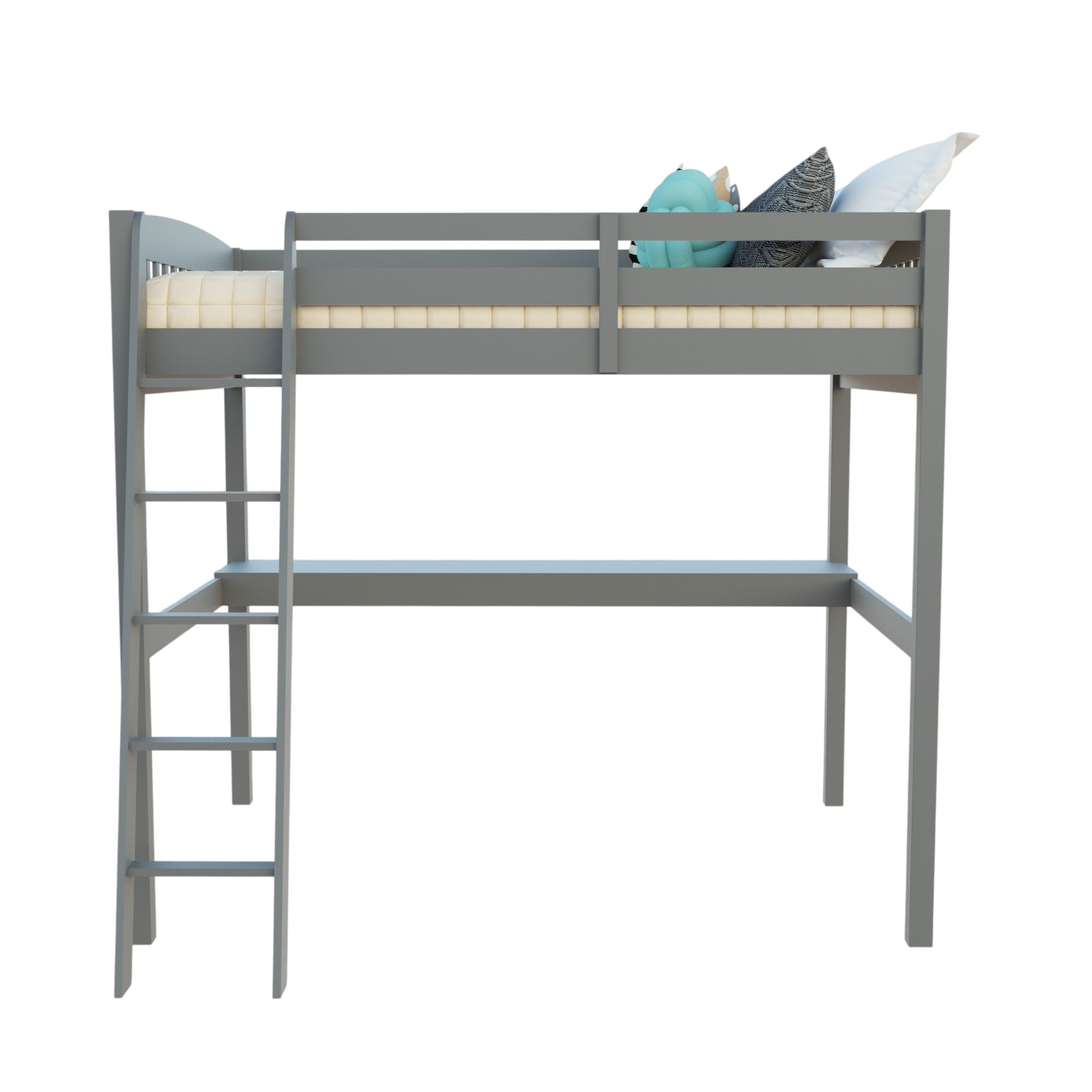 Gray Solid Wood Full Double Size Loft Bed with Desk and Storage - GreatEagleInc