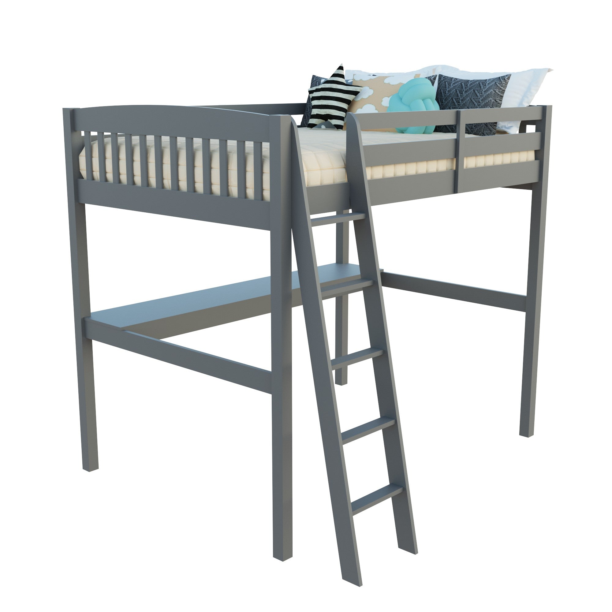 Gray Solid Wood Full Double Size Loft Bed with Desk and Storage - GreatEagleInc