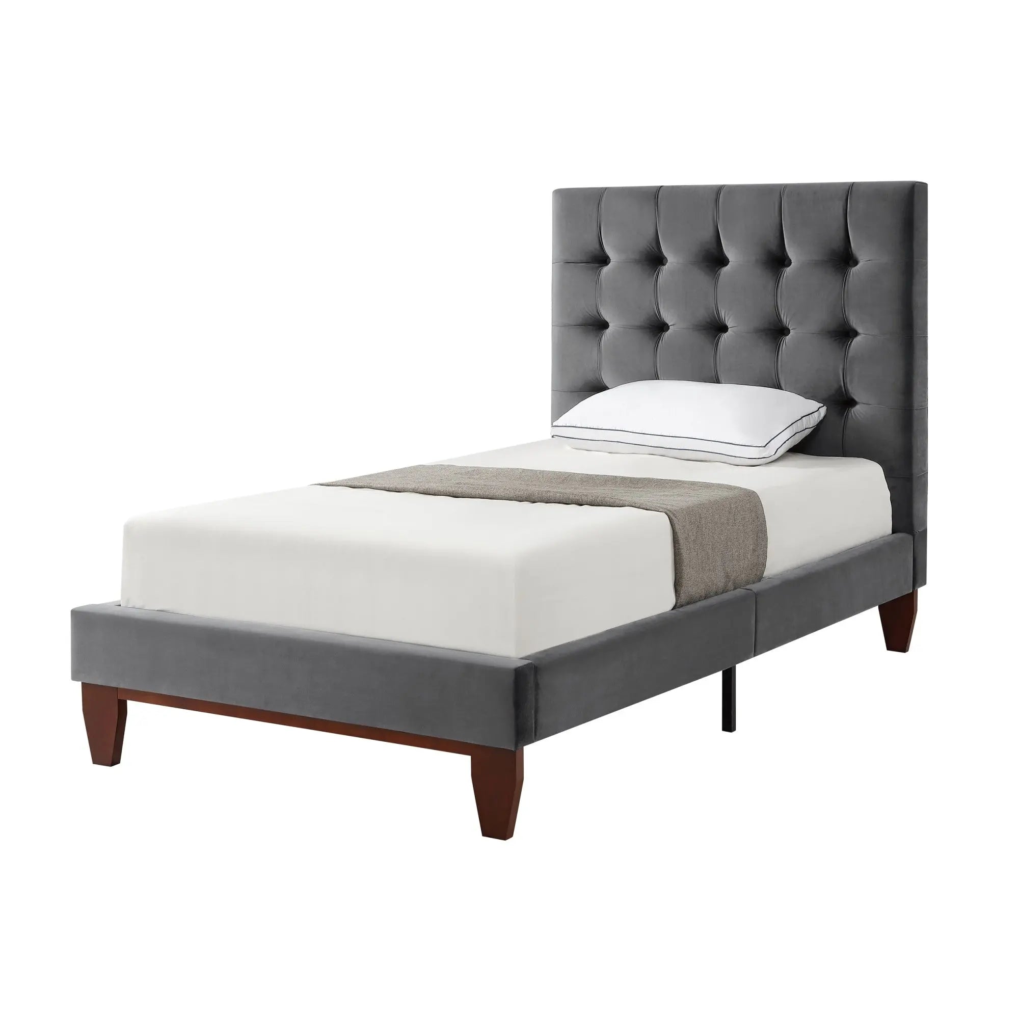 Gray Solid Wood Full Tufted Upholstered Velvet Bed Homeroots Bed & Bath