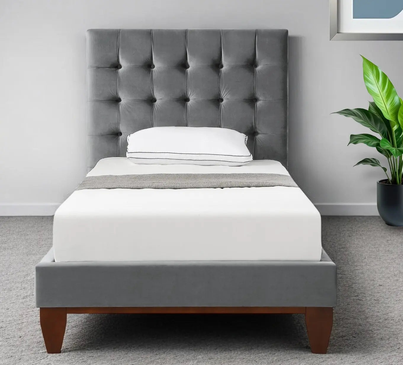Gray Solid Wood Full Tufted Upholstered Velvet Bed Homeroots Bed & Bath