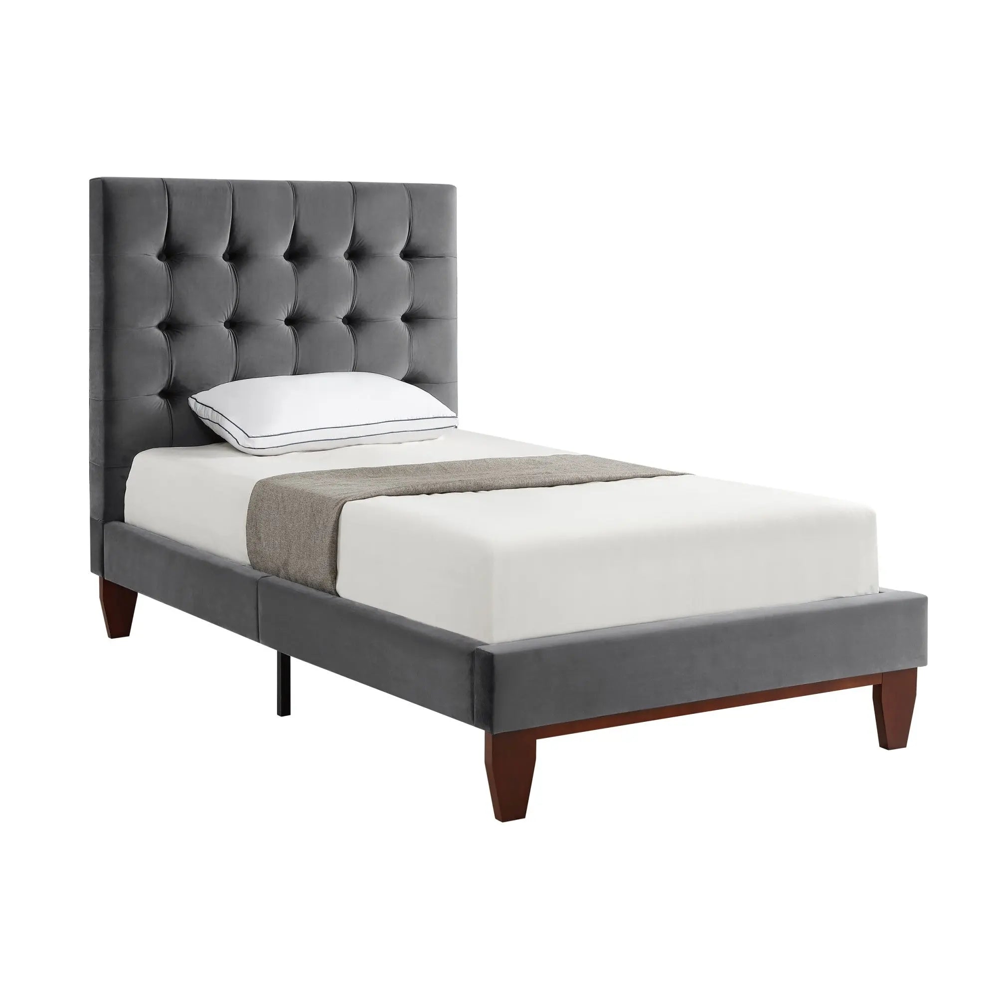 Gray Solid Wood Full Tufted Upholstered Velvet Bed Homeroots Bed & Bath