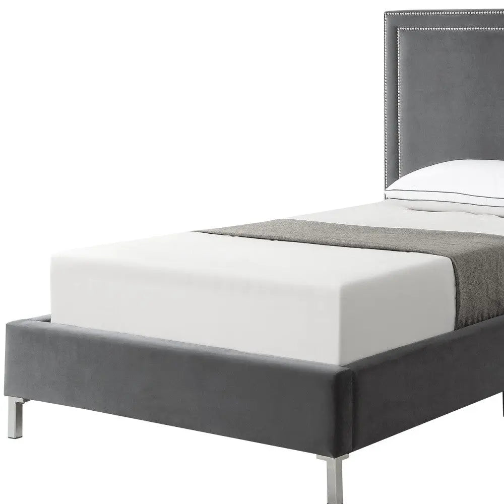 Gray Solid Wood Full Upholstered Velvet Bed with Nailhead Trim Homeroots Bed & Bath