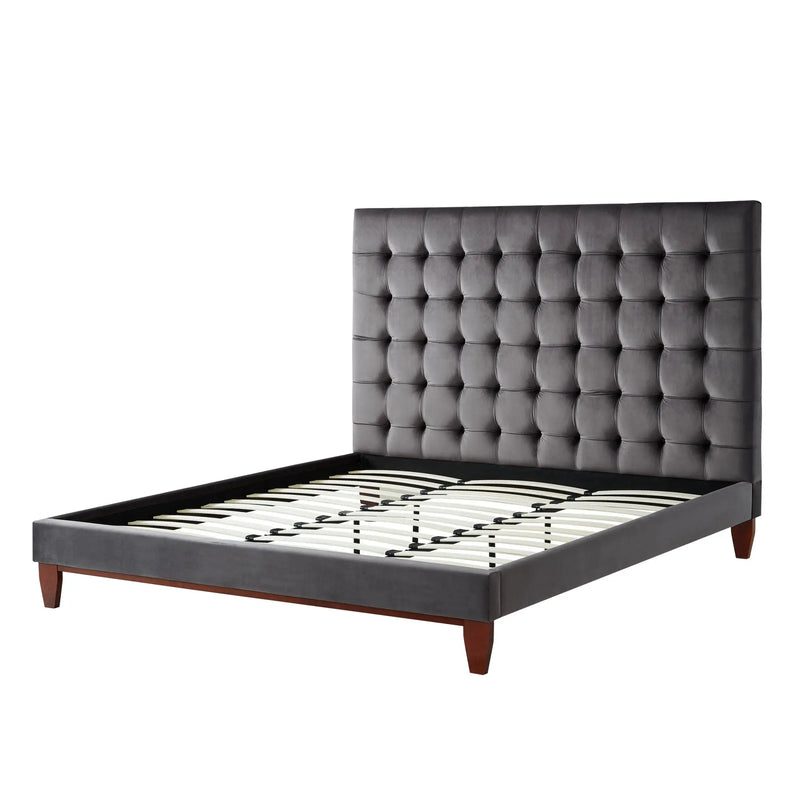 Gray Solid Wood King Tufted Upholstered Velvet Bed Homeroots Bed & Bath