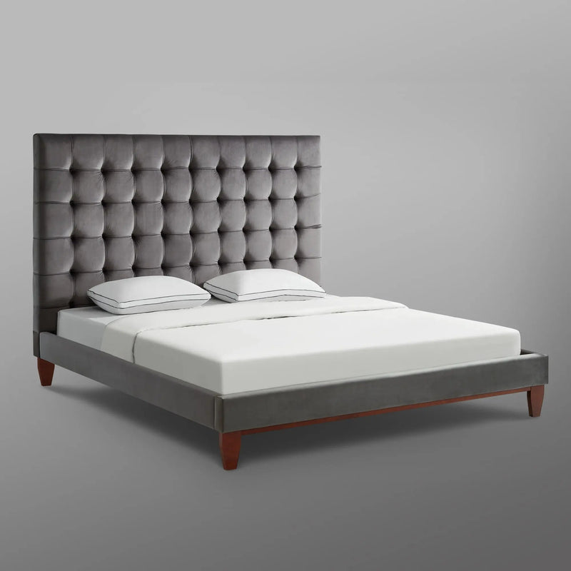 Gray Solid Wood King Tufted Upholstered Velvet Bed Homeroots Bed & Bath