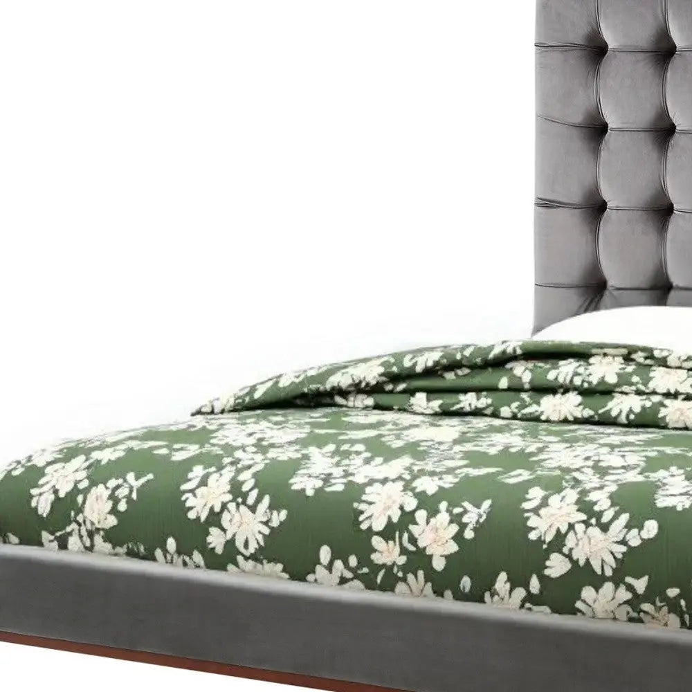 Gray Solid Wood King Tufted Upholstered Velvet Bed Homeroots Bed & Bath