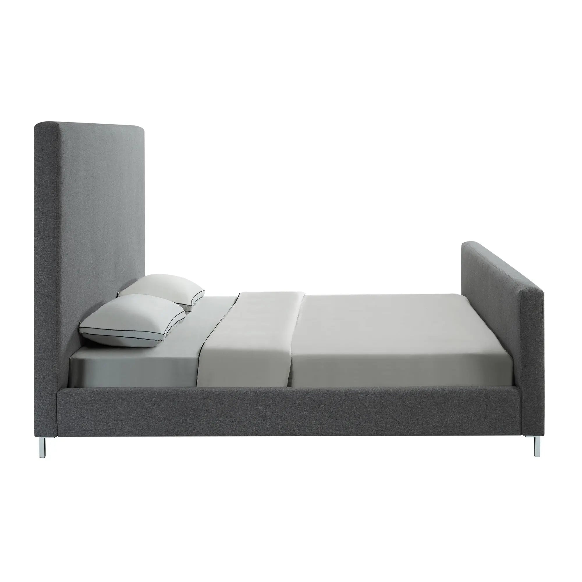 Gray Solid Wood King Upholstered Linen Bed Homeroots Bed & Bath