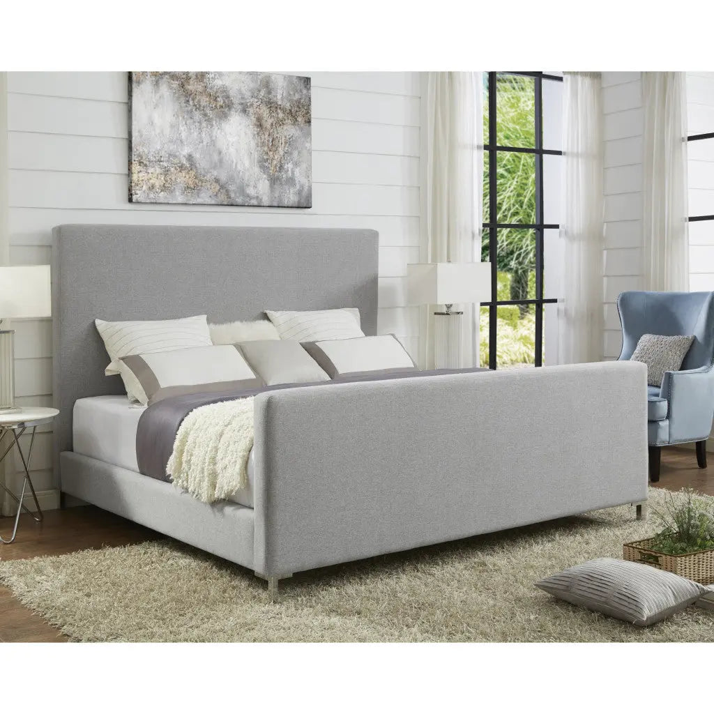 Gray Solid Wood King Upholstered Linen Bed Homeroots Bed & Bath
