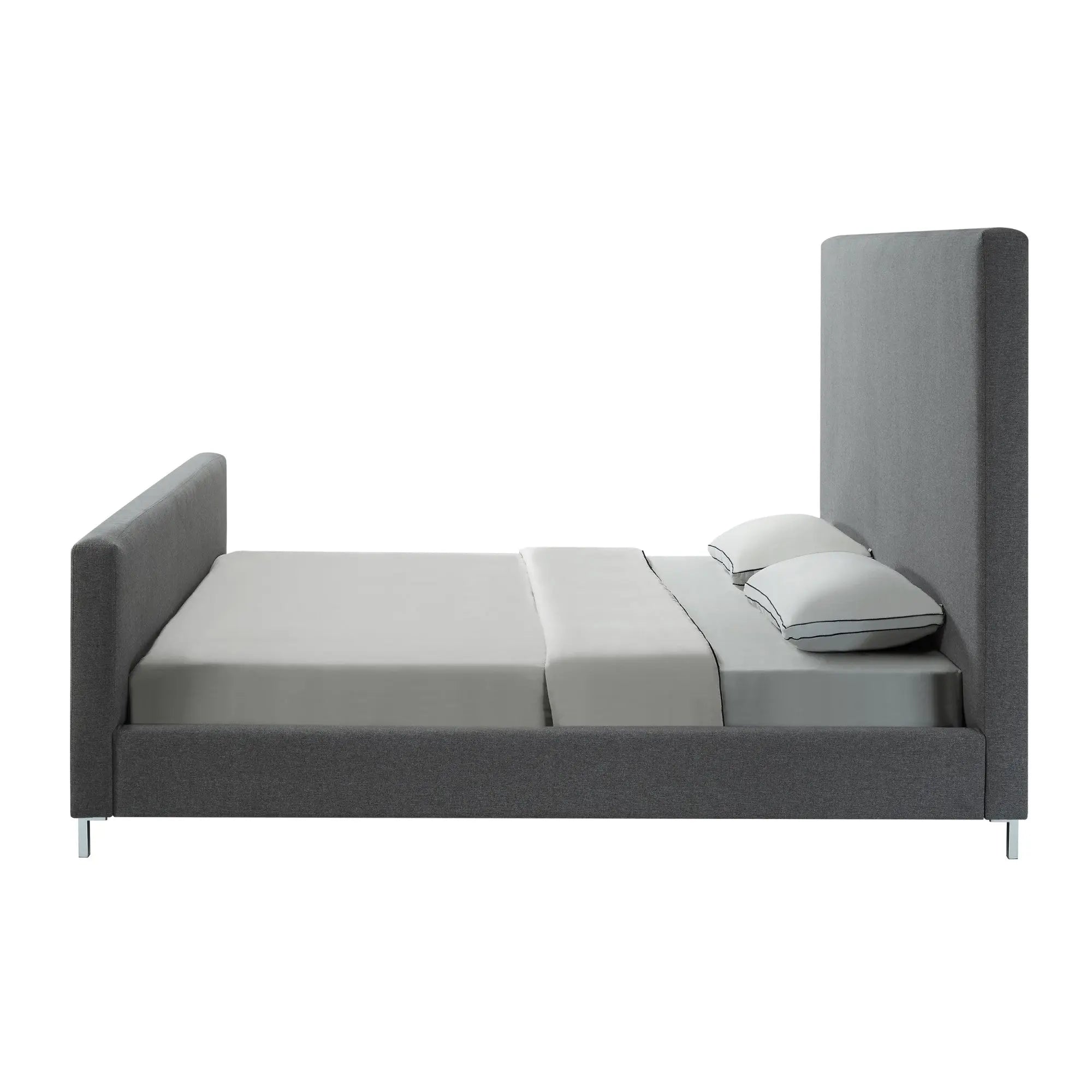 Gray Solid Wood King Upholstered Linen Bed Homeroots Bed & Bath