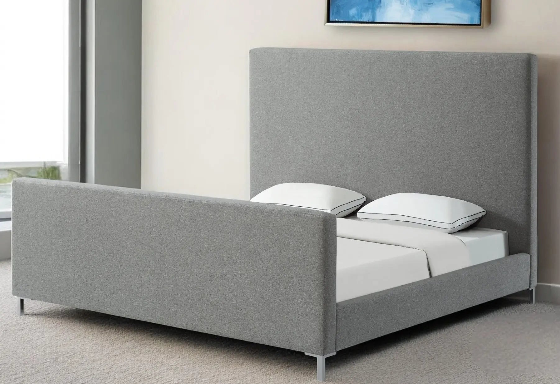Gray Solid Wood King Upholstered Linen Bed Homeroots Bed & Bath
