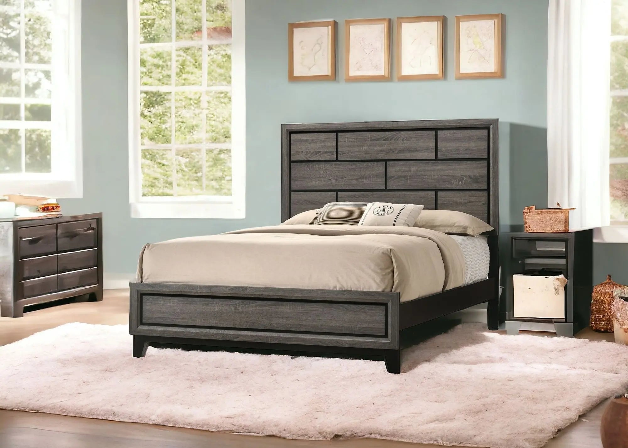 Gray Solid Wood Queen Bed Frame Homeroots Bed & Bath