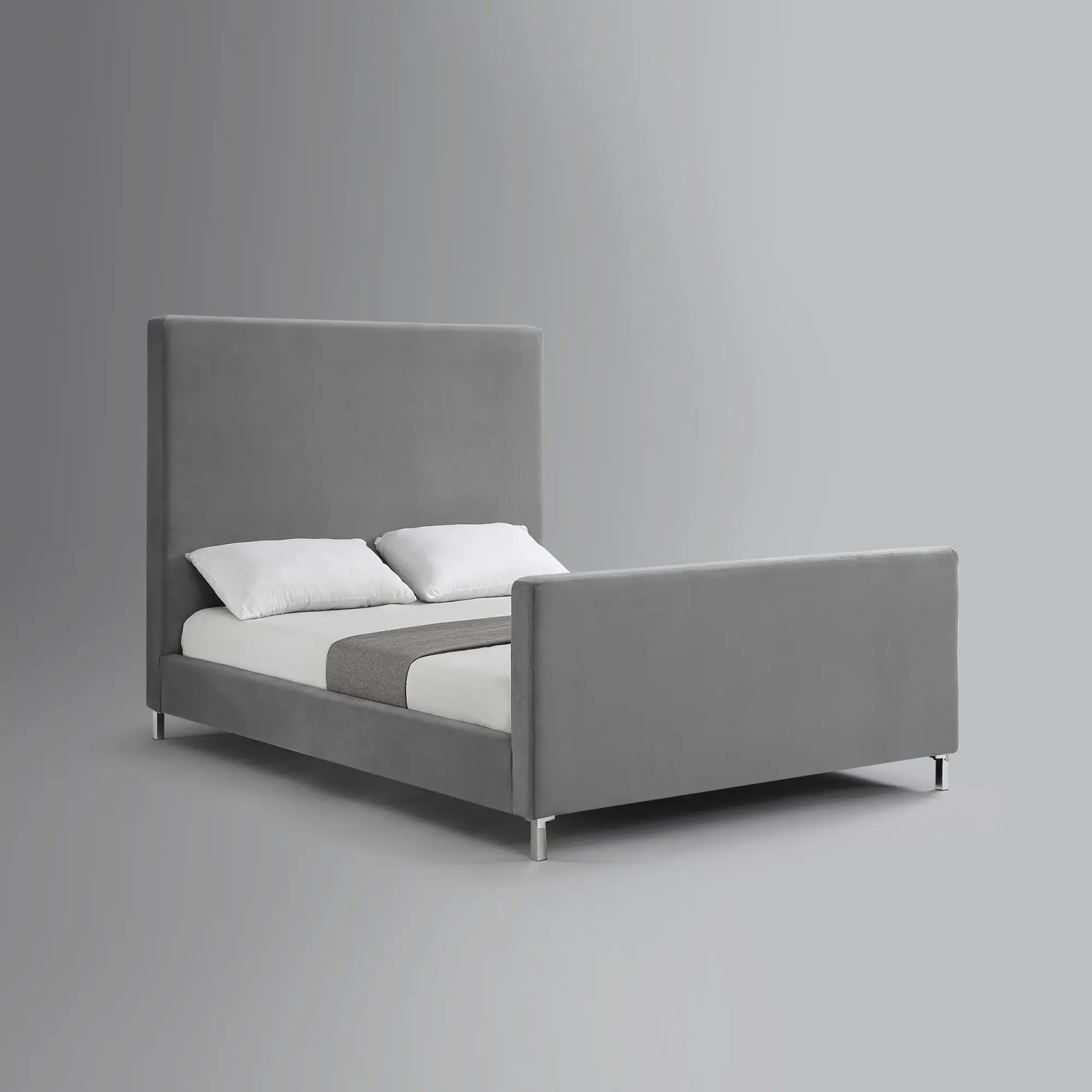 Gray Solid Wood Queen Upholstered Velvet Bed Homeroots Bed & Bath