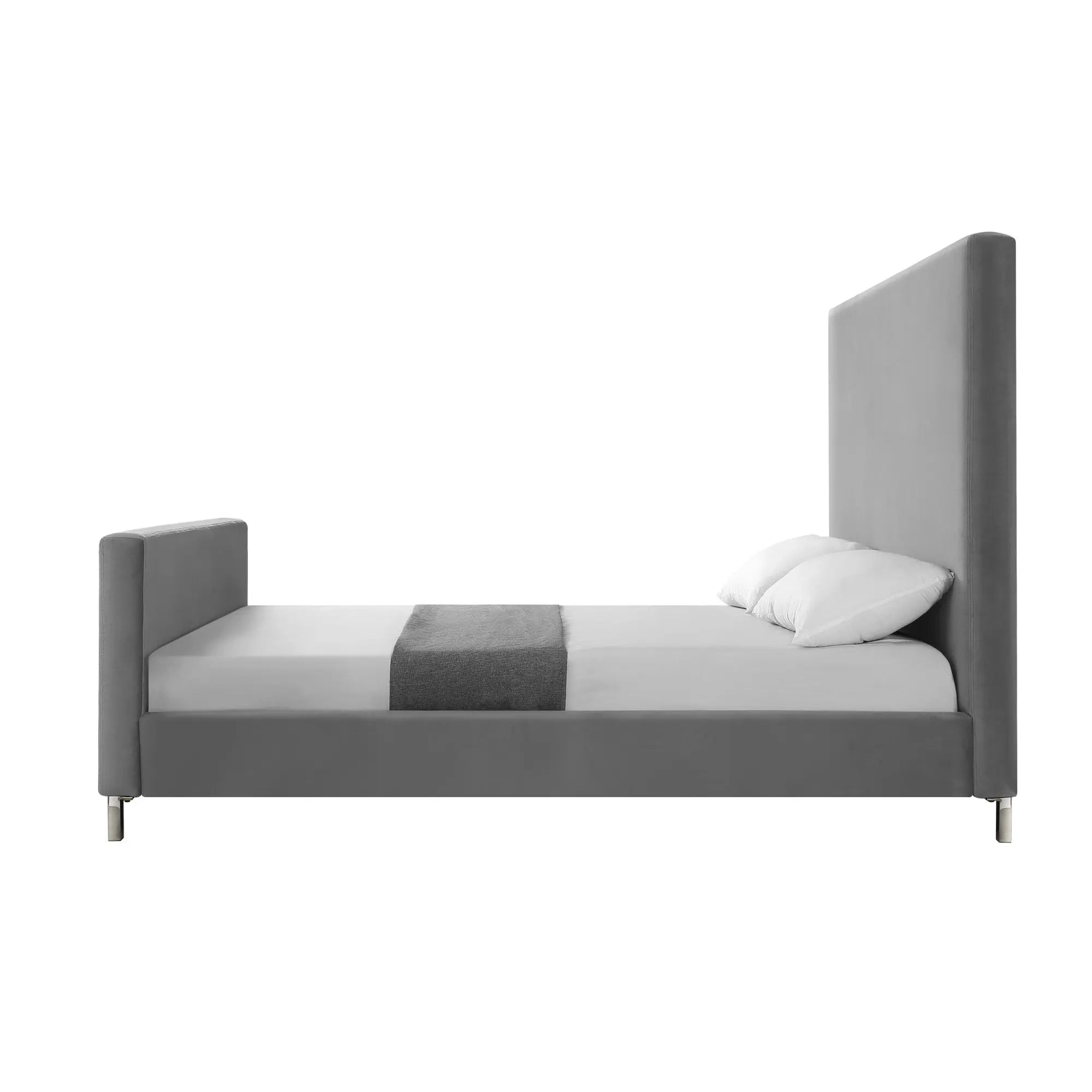 Gray Solid Wood Queen Upholstered Velvet Bed Homeroots Bed & Bath