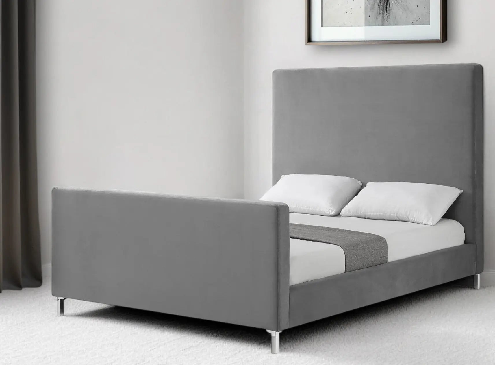 Gray Solid Wood Queen Upholstered Velvet Bed Homeroots Bed & Bath