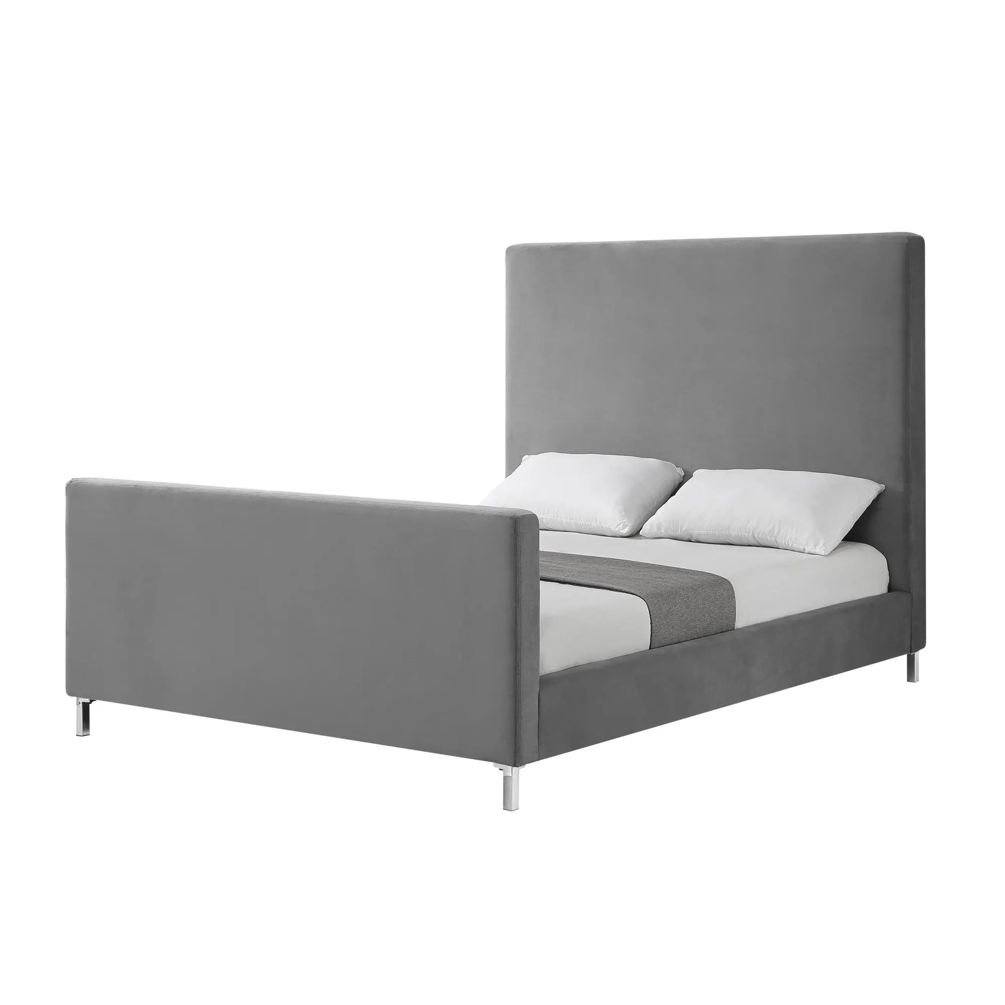 Gray Solid Wood Queen Upholstered Velvet Bed Homeroots Bed & Bath