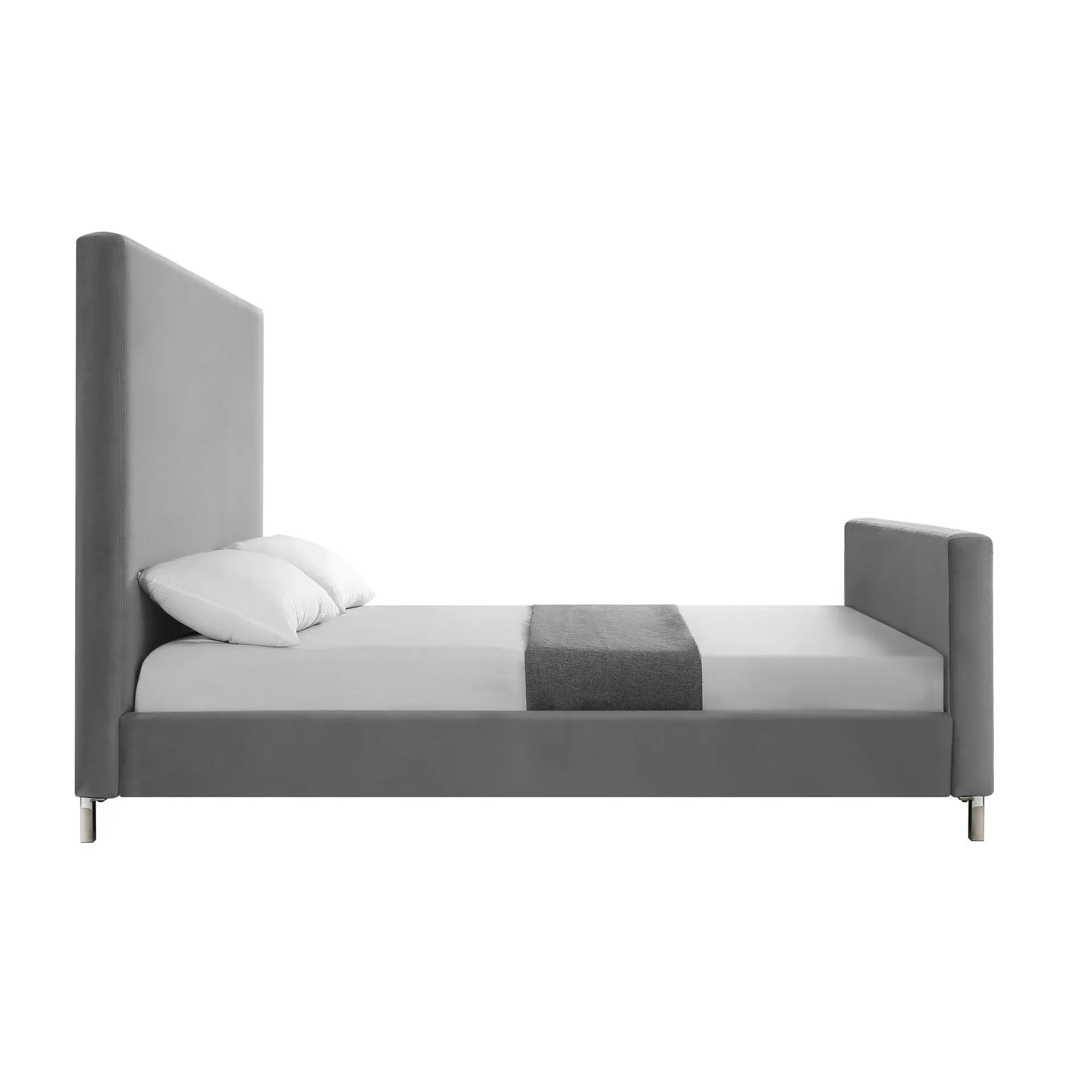 Gray Solid Wood Queen Upholstered Velvet Bed Homeroots Bed & Bath