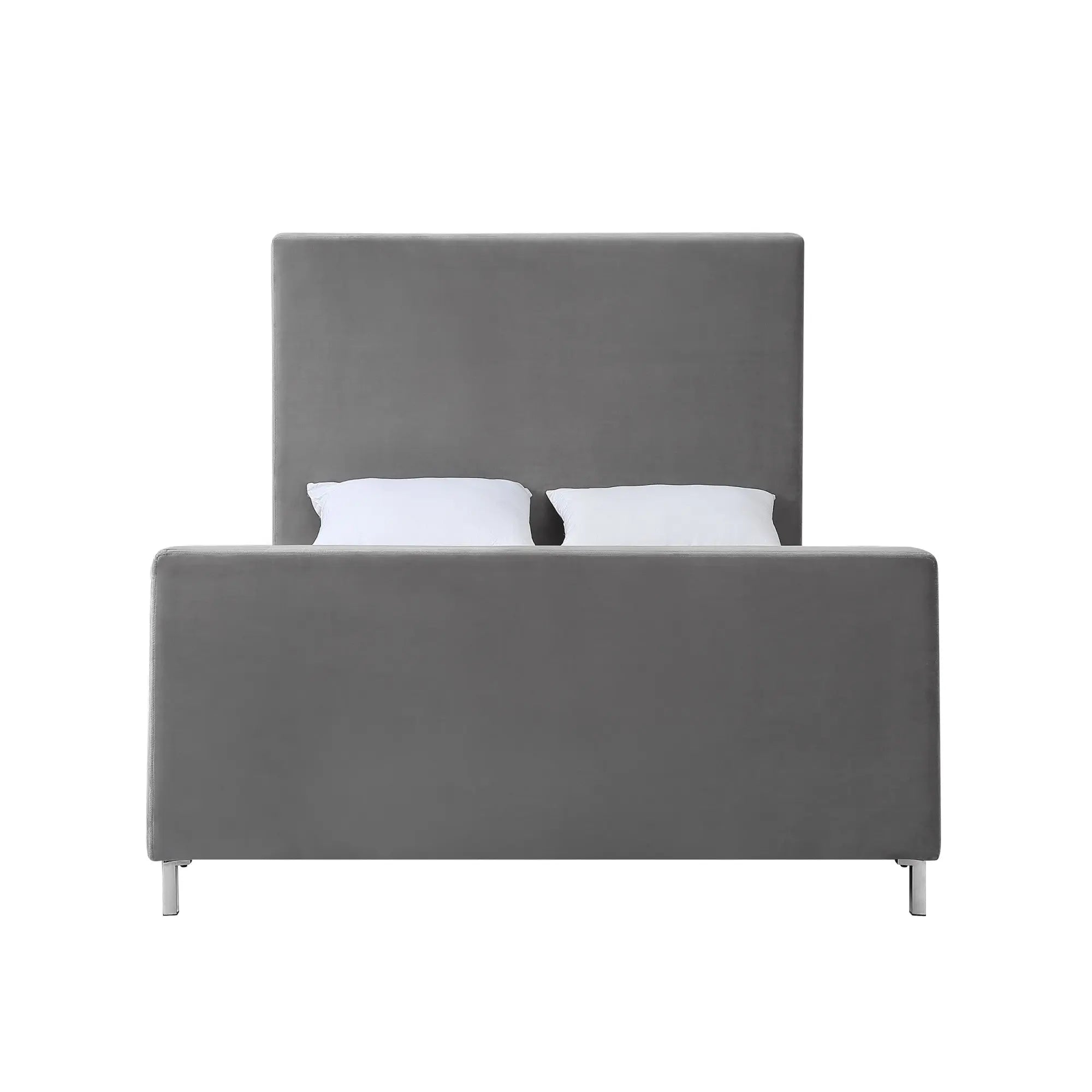 Gray Solid Wood Queen Upholstered Velvet Bed Homeroots Bed & Bath