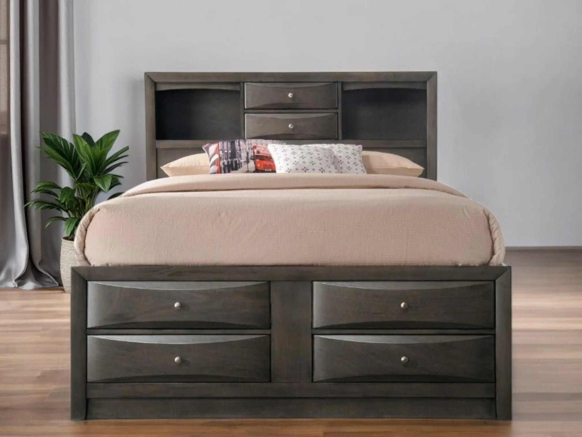 Gray Solid Wood Queen With Ten Drawers Bed Frame Homeroots Bed & Bath