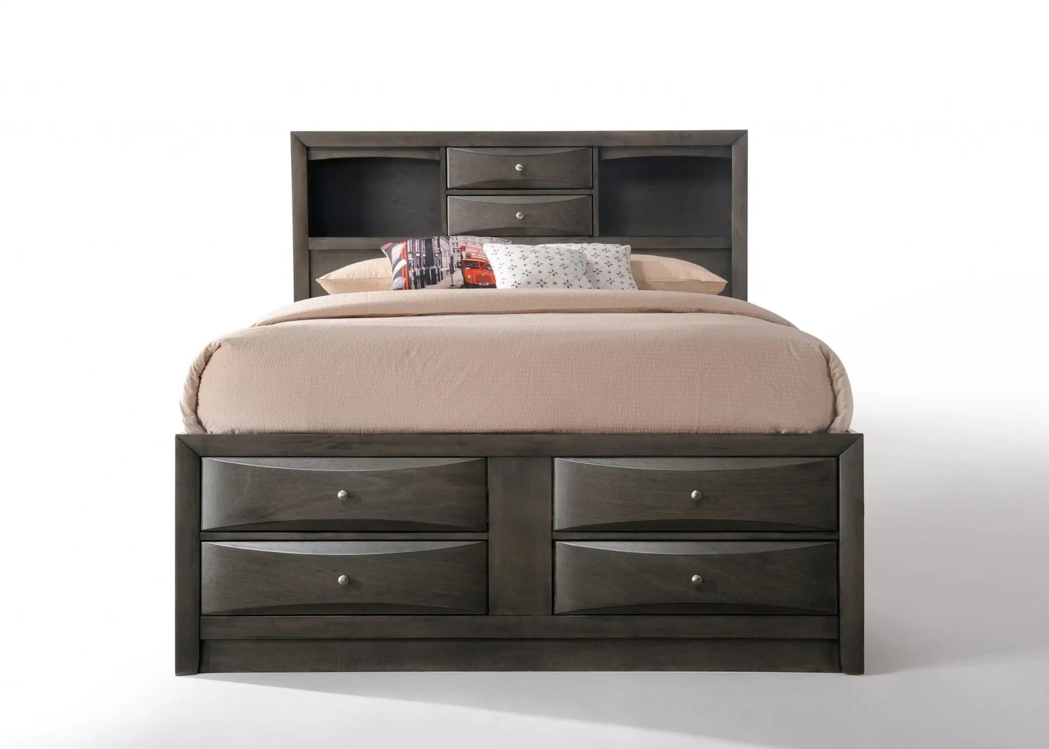 Gray Solid Wood Queen With Ten Drawers Bed Frame Homeroots Bed & Bath