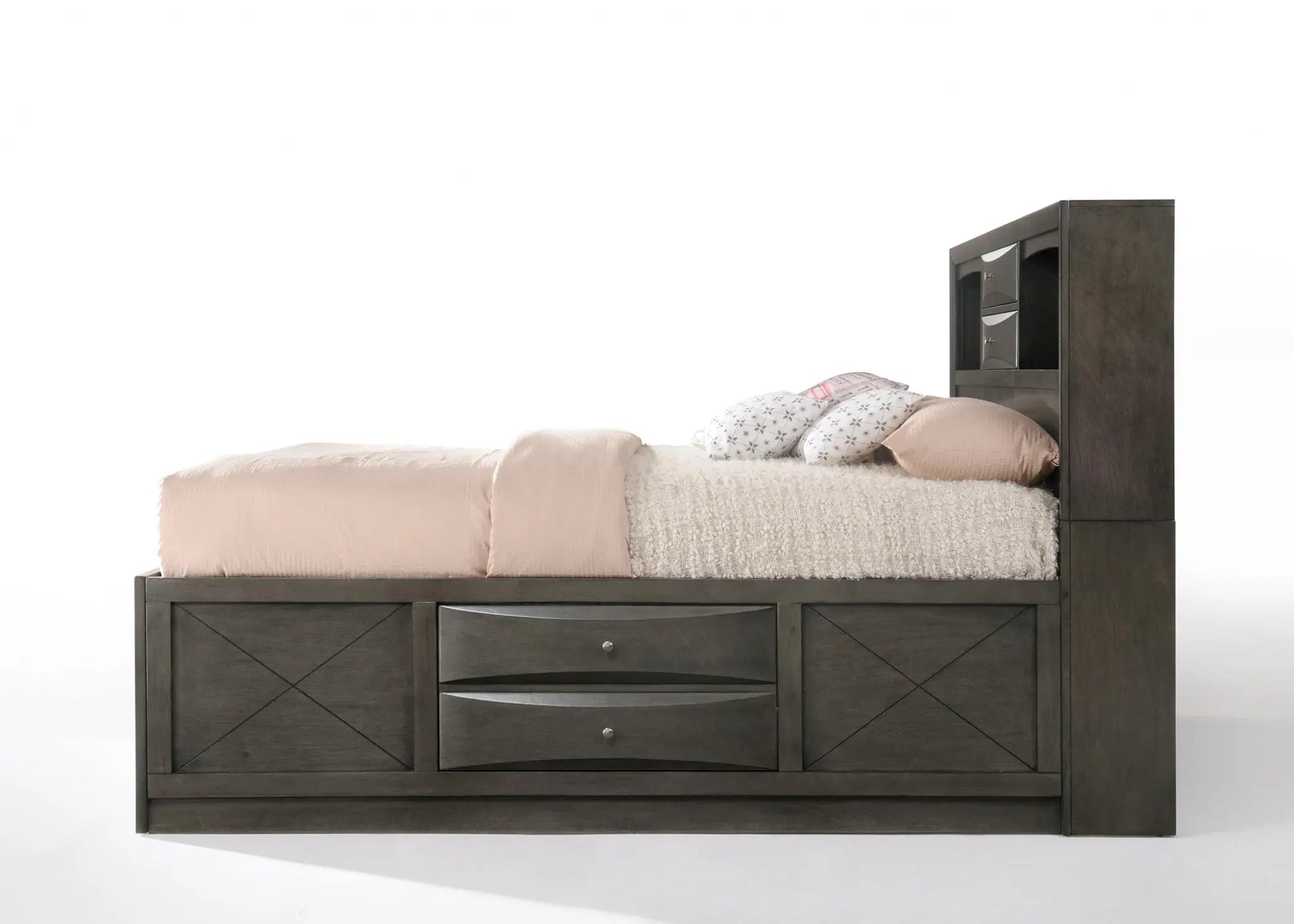 Gray Solid Wood Queen With Ten Drawers Bed Frame Homeroots Bed & Bath