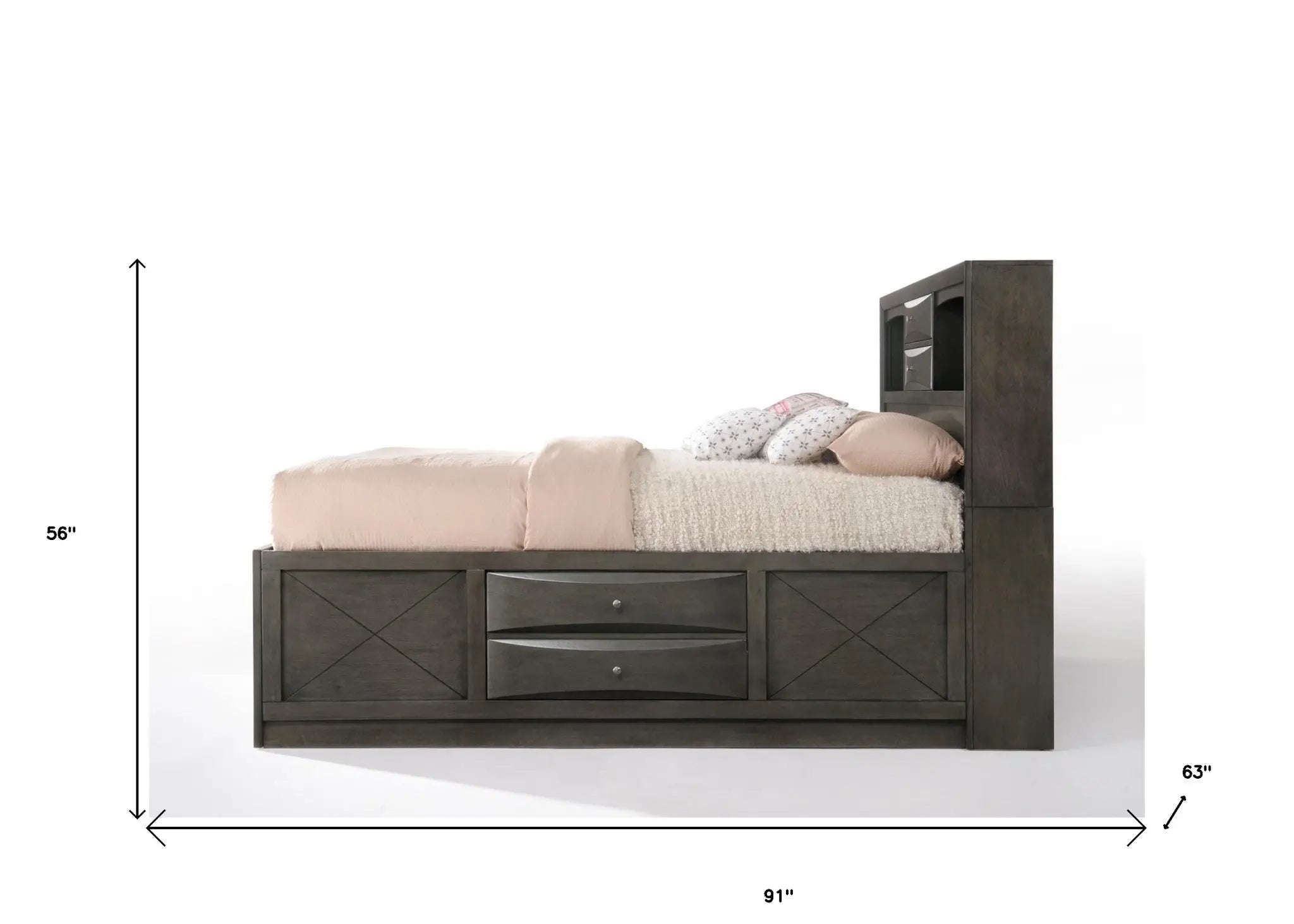 Gray Solid Wood Queen With Ten Drawers Bed Frame Homeroots Bed & Bath