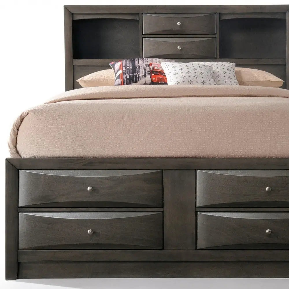 Gray Solid Wood Queen With Ten Drawers Bed Frame Homeroots Bed & Bath