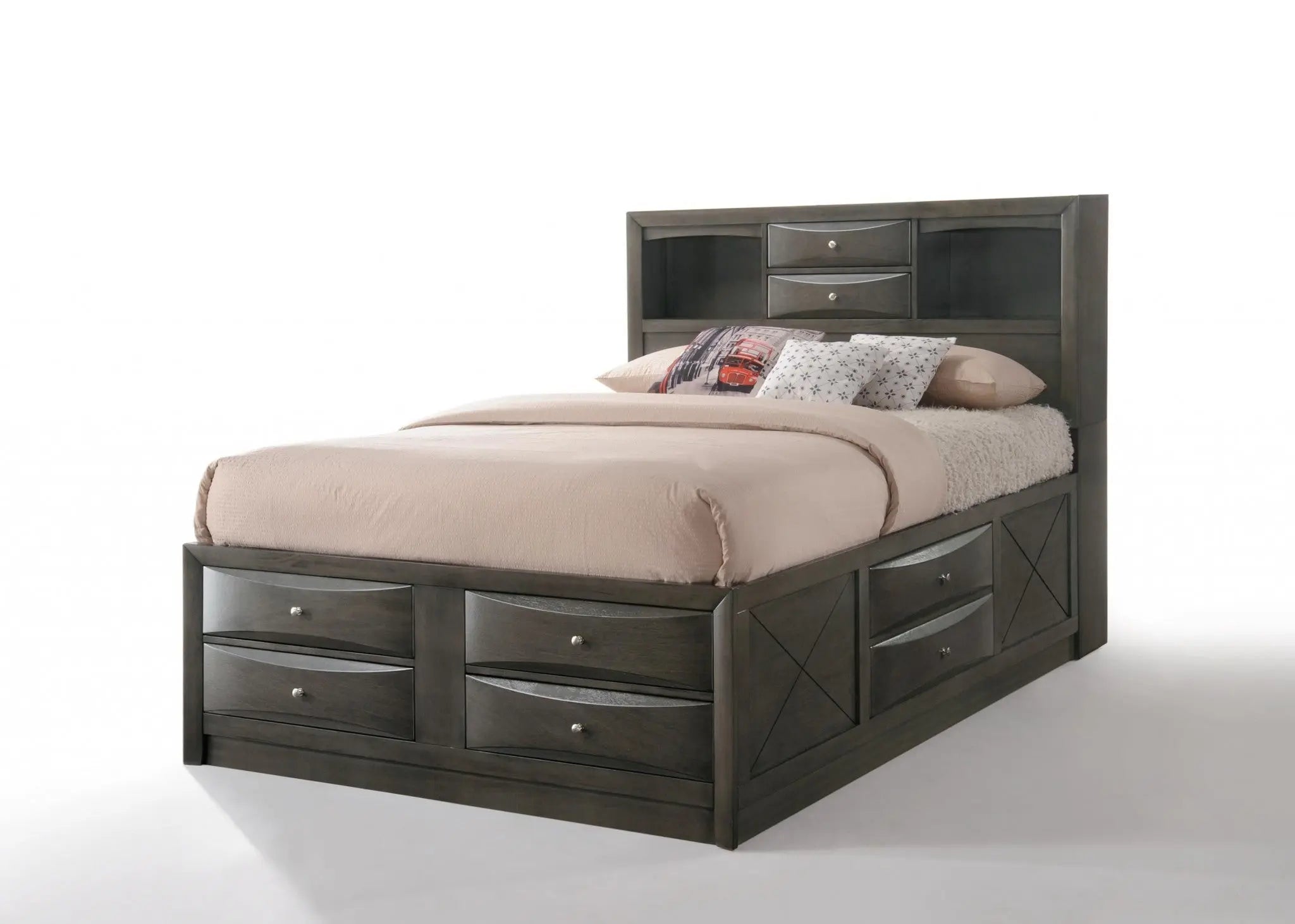 Gray Solid Wood Queen With Ten Drawers Bed Frame Homeroots Bed & Bath