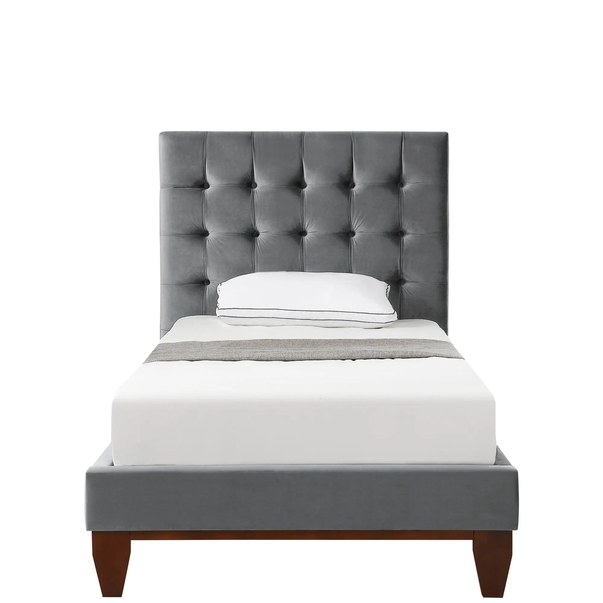 Gray Solid Wood Twin Tufted Upholstered Velvet Bed Homeroots Bed & Bath