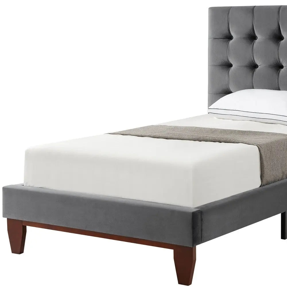 Gray Solid Wood Twin Tufted Upholstered Velvet Bed Homeroots Bed & Bath