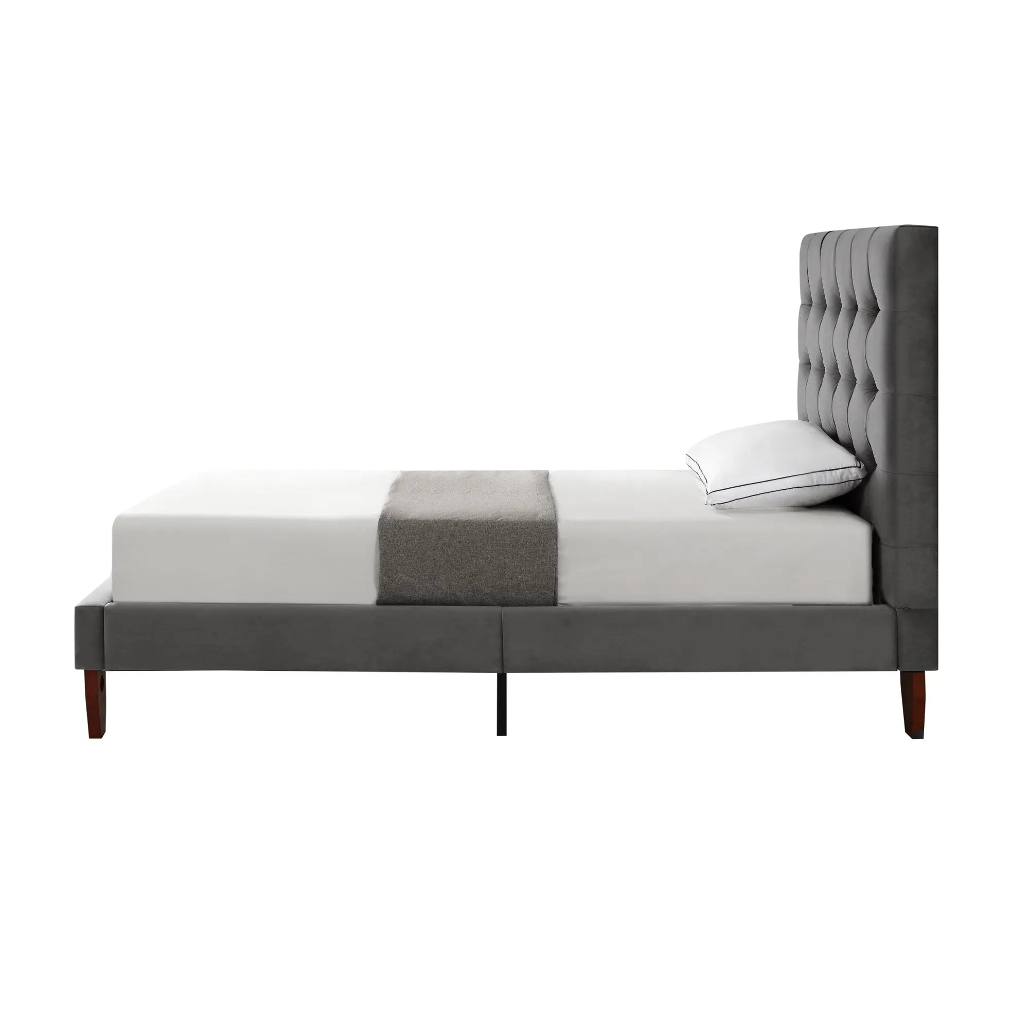 Gray Solid Wood Twin Tufted Upholstered Velvet Bed Homeroots Bed & Bath