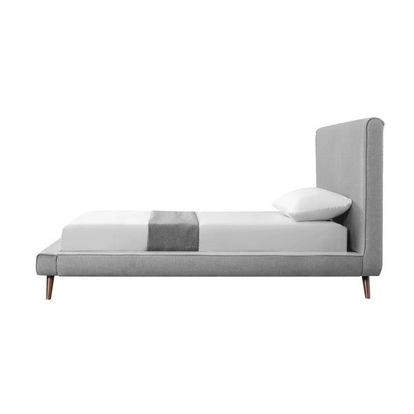 Gray Solid Wood Twin Upholstered Linen Bed Homeroots Bed & Bath