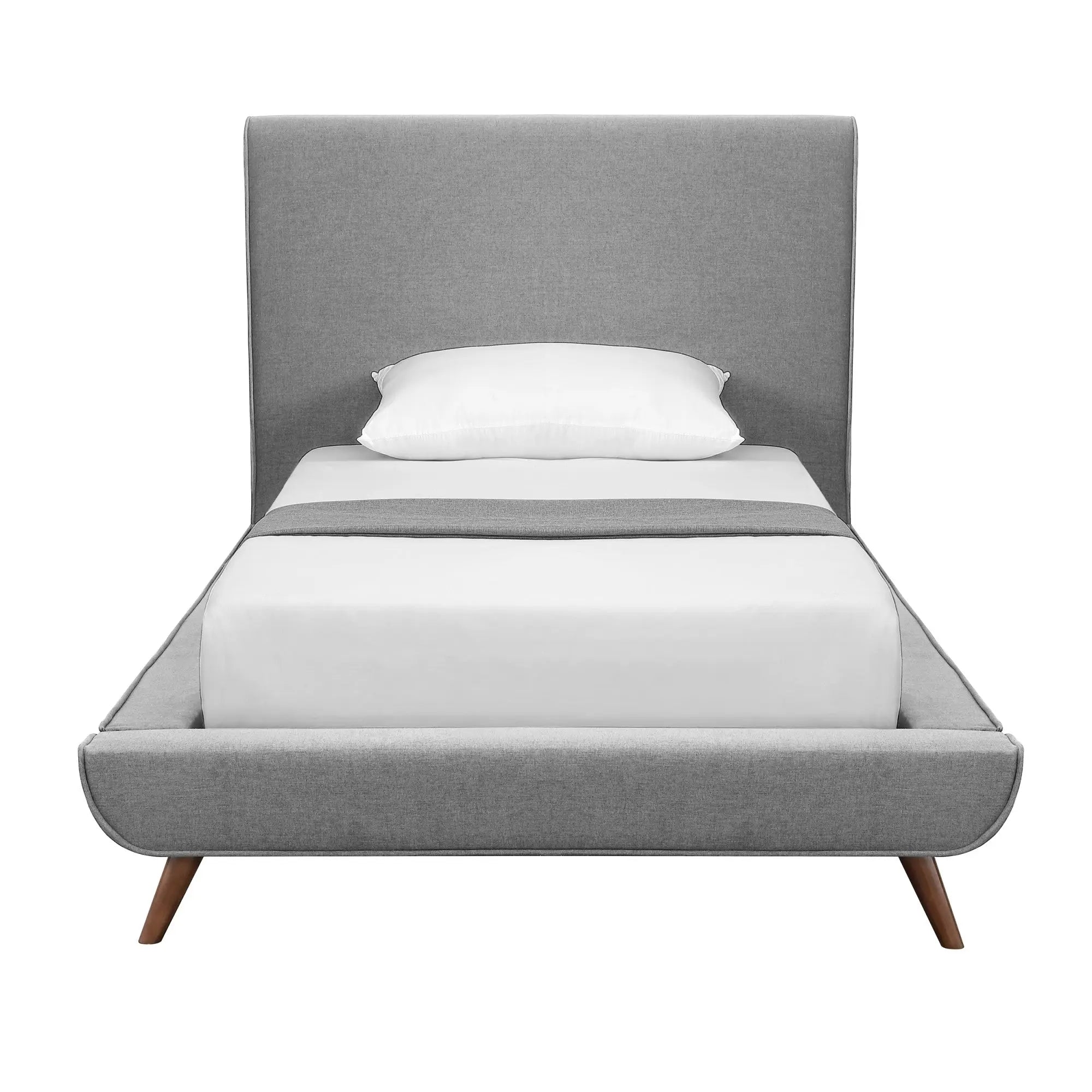 Gray Solid Wood Twin Upholstered Linen Bed Homeroots Bed & Bath