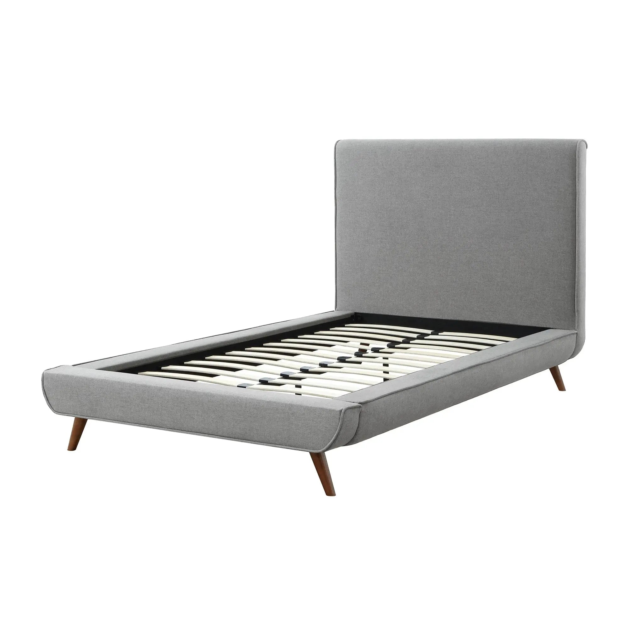 Gray Solid Wood Twin Upholstered Linen Bed Homeroots Bed & Bath