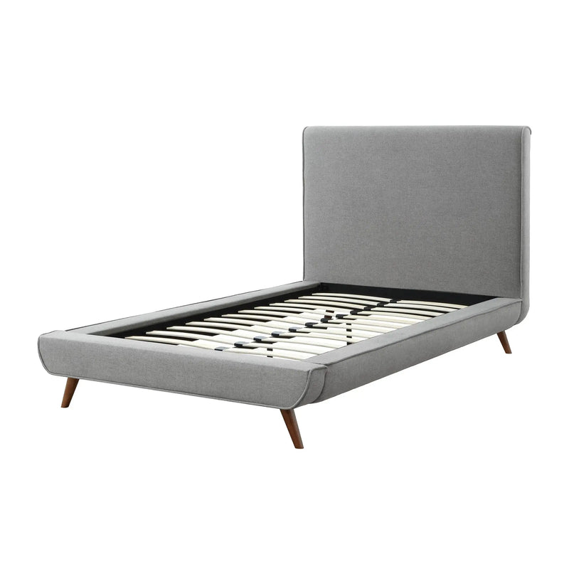 Gray Solid Wood Twin Upholstered Linen Bed Homeroots Bed & Bath