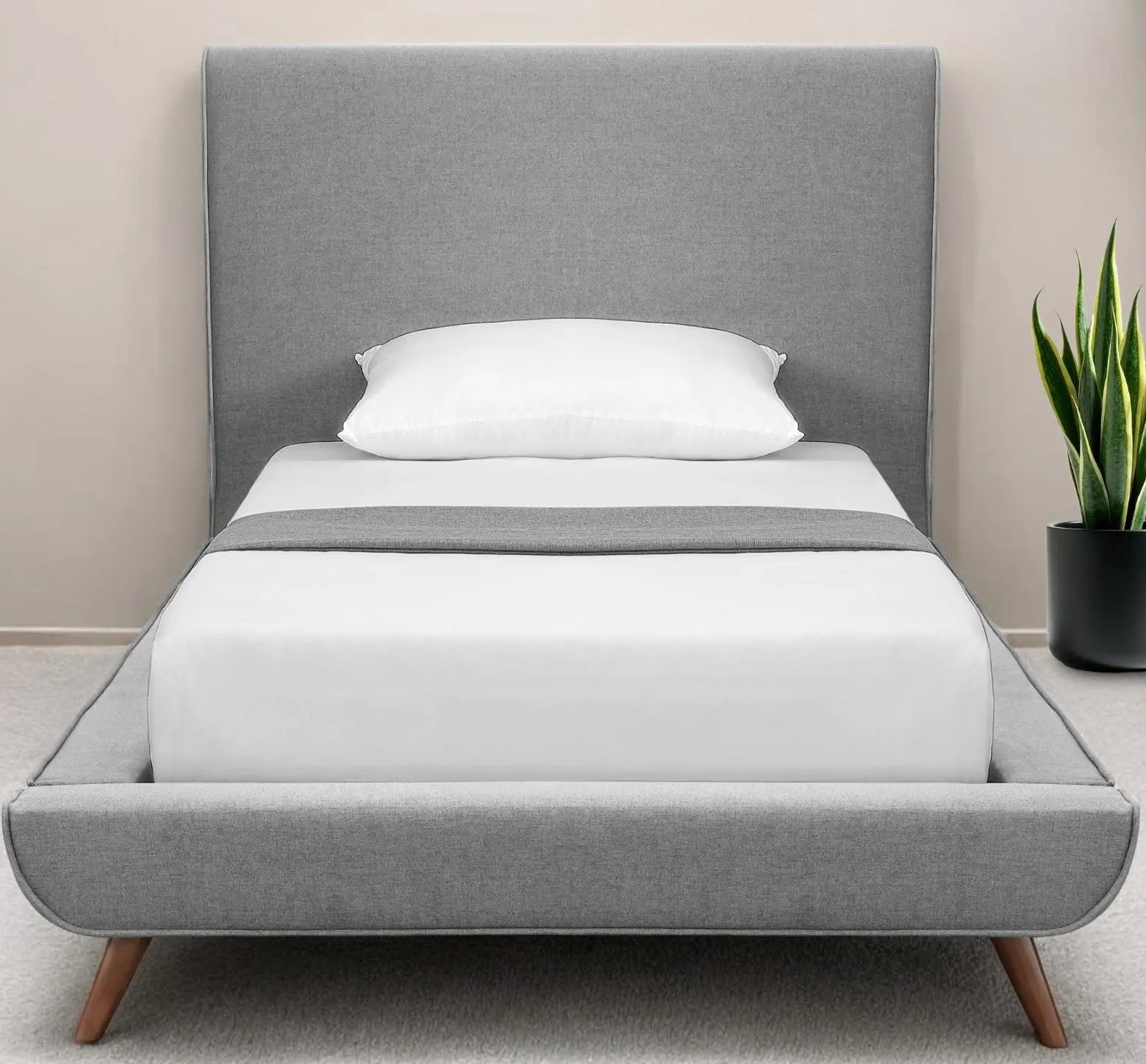 Gray Solid Wood Twin Upholstered Linen Bed Homeroots Bed & Bath