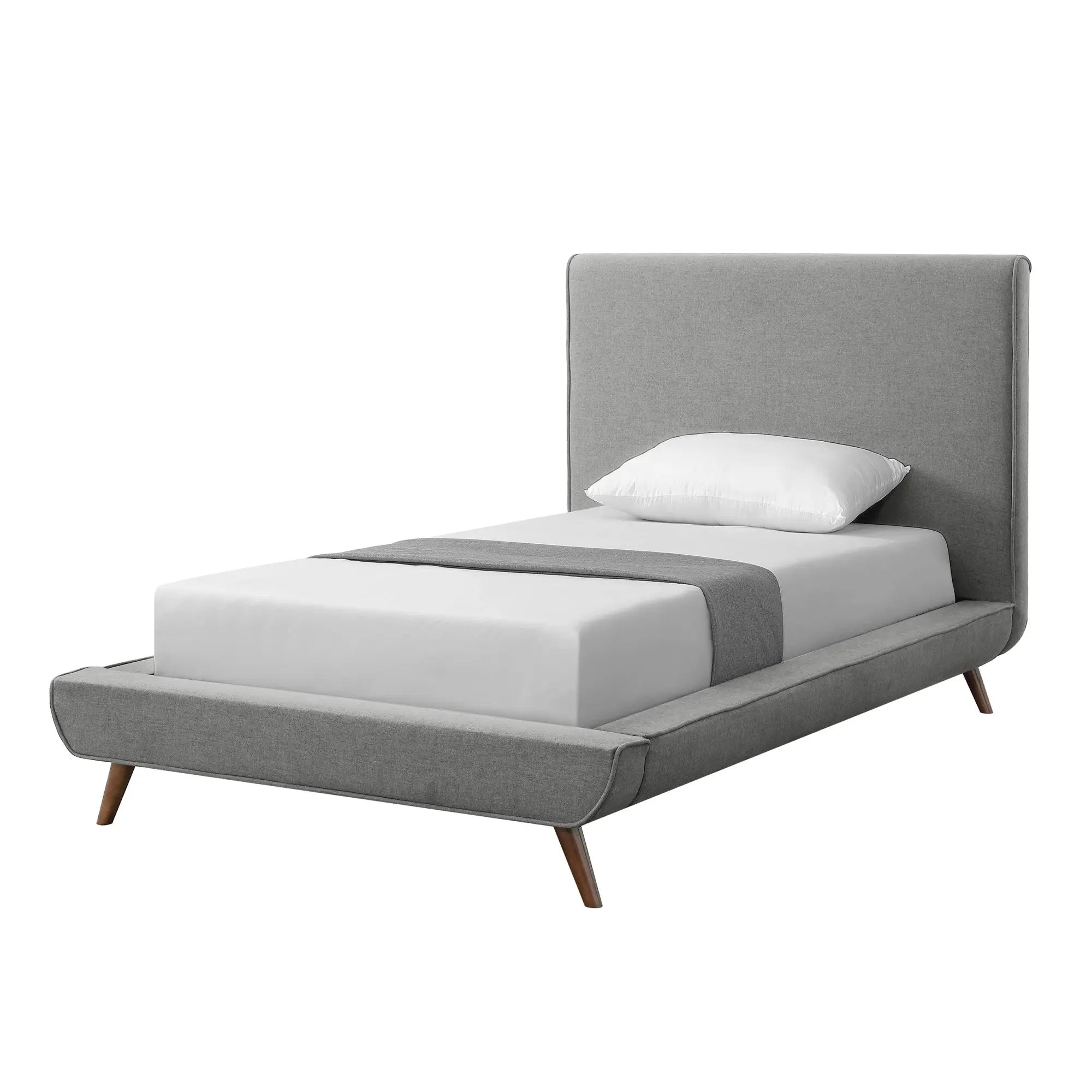 Gray Solid Wood Twin Upholstered Linen Bed Homeroots Bed & Bath