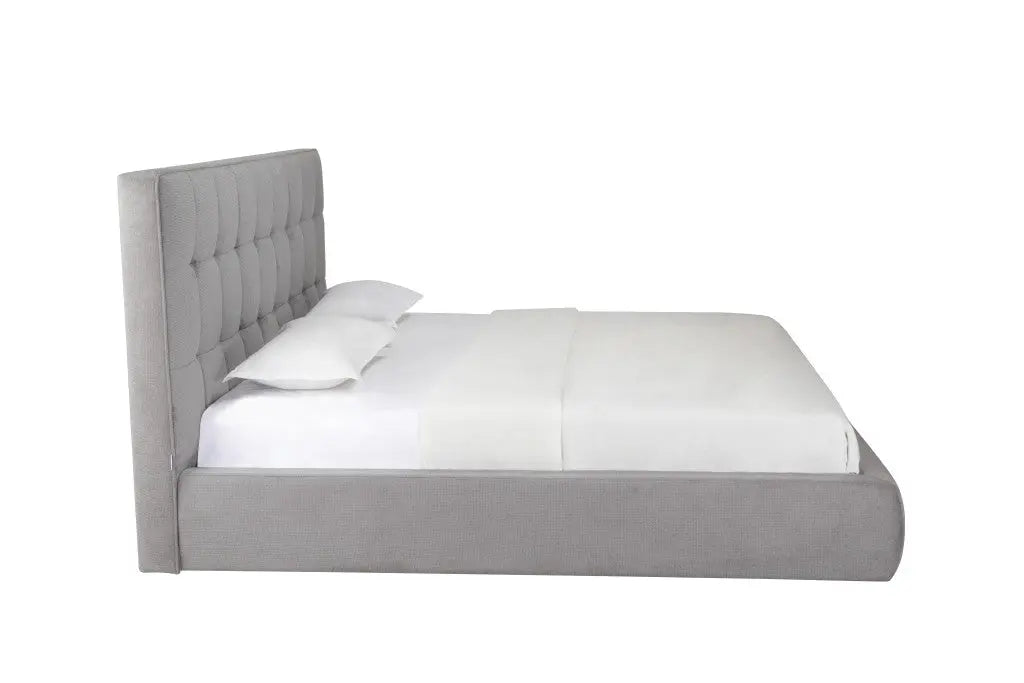 Gray Tufted Linen Blend Upholstered King Bed Frame Homeroots Bed & Bath