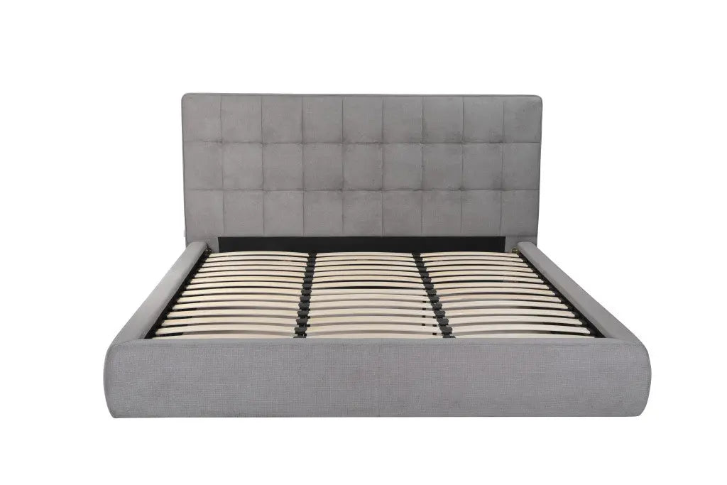 Gray Tufted Linen Blend Upholstered King Bed Frame Homeroots Bed & Bath