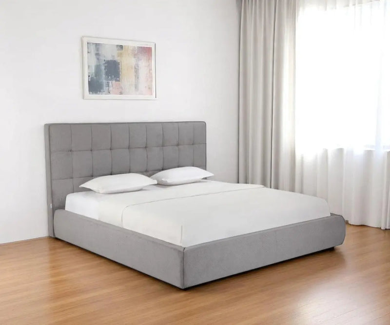 Gray Tufted Linen Blend Upholstered King Bed Frame Homeroots Bed & Bath